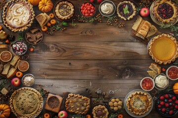 Thanksgiving Pies and Treats on Rustic Wooden Table