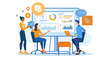 Fototapeta premium Digital marketing team brainstorming with a large smart screen.