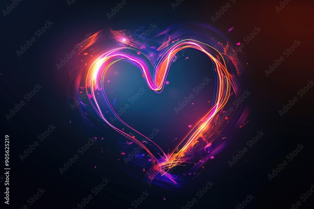 Poster a heart made of colorful lines and dots. the heart is surrounded by a dark background. the heart is 