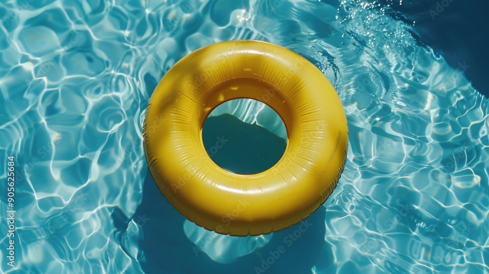 Poster a yellow inflatable ring is floating in a pool. the water is clear and calm. the ring is the only ob