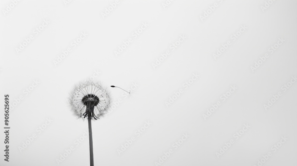 Poster a dandelion is standing tall in a field of white clouds. the dandelion is the only thing visible in 
