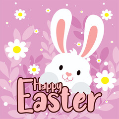 Happy easter car Bunny and easter eggs Vector