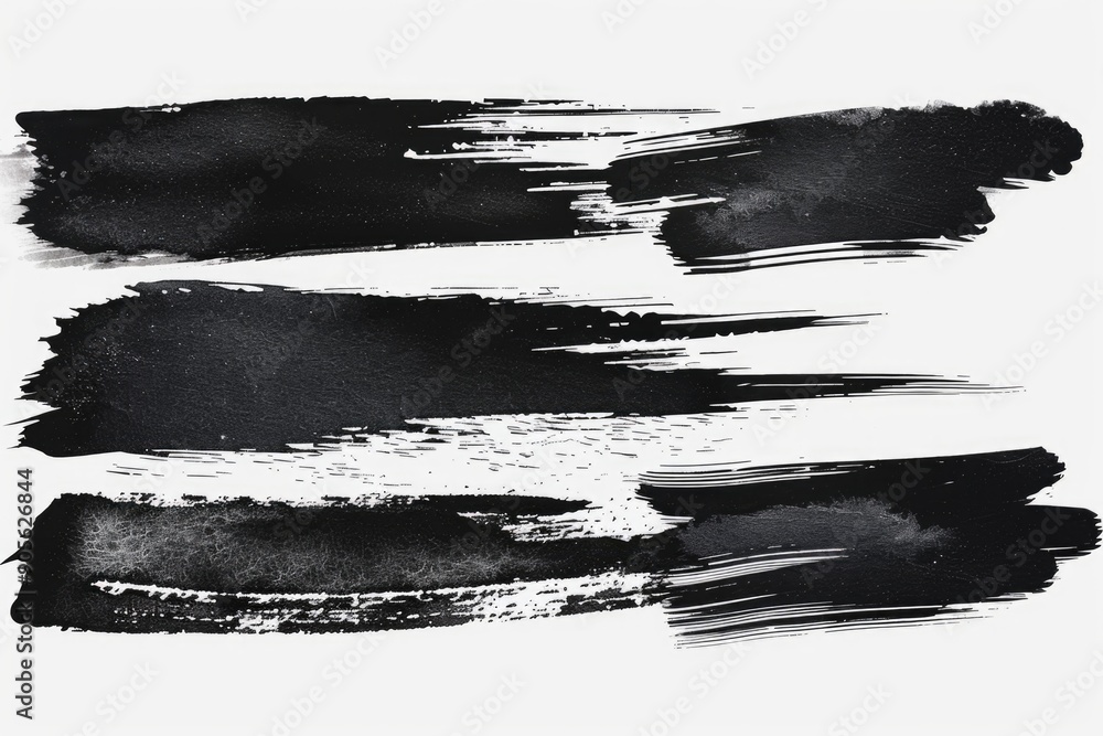 Poster a series of black and white brush strokes that create a sense of movement and energy. the brush stro