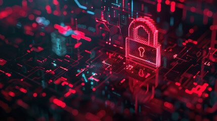Obraz premium Digital security failure showing a red padlock icon and cyber attack warning.