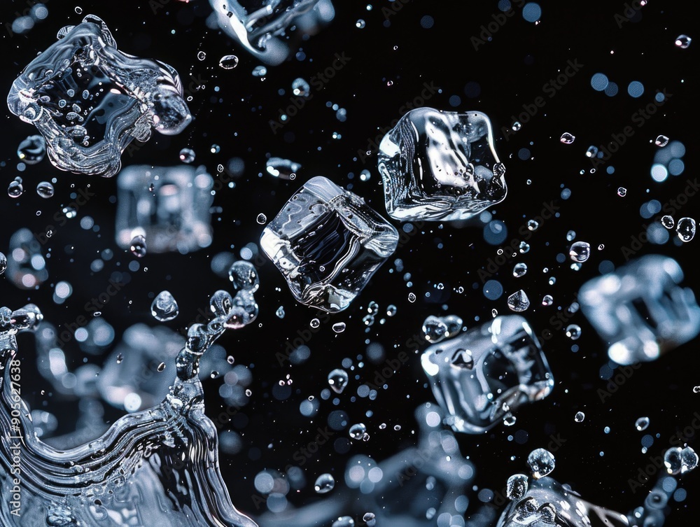 Poster a splash of water with ice cubes floating in it