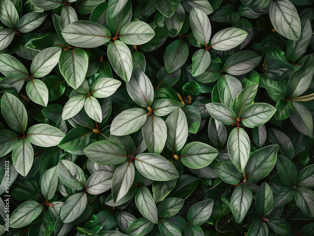 Poster a close up of green leaves with a wet appearance. the leaves are arranged in a way that creates a se