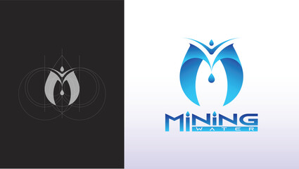 Water Mining Company Logo Design with Letter M, Creative letter M logo, font logo, lettering, monogram, minimal, trendy
