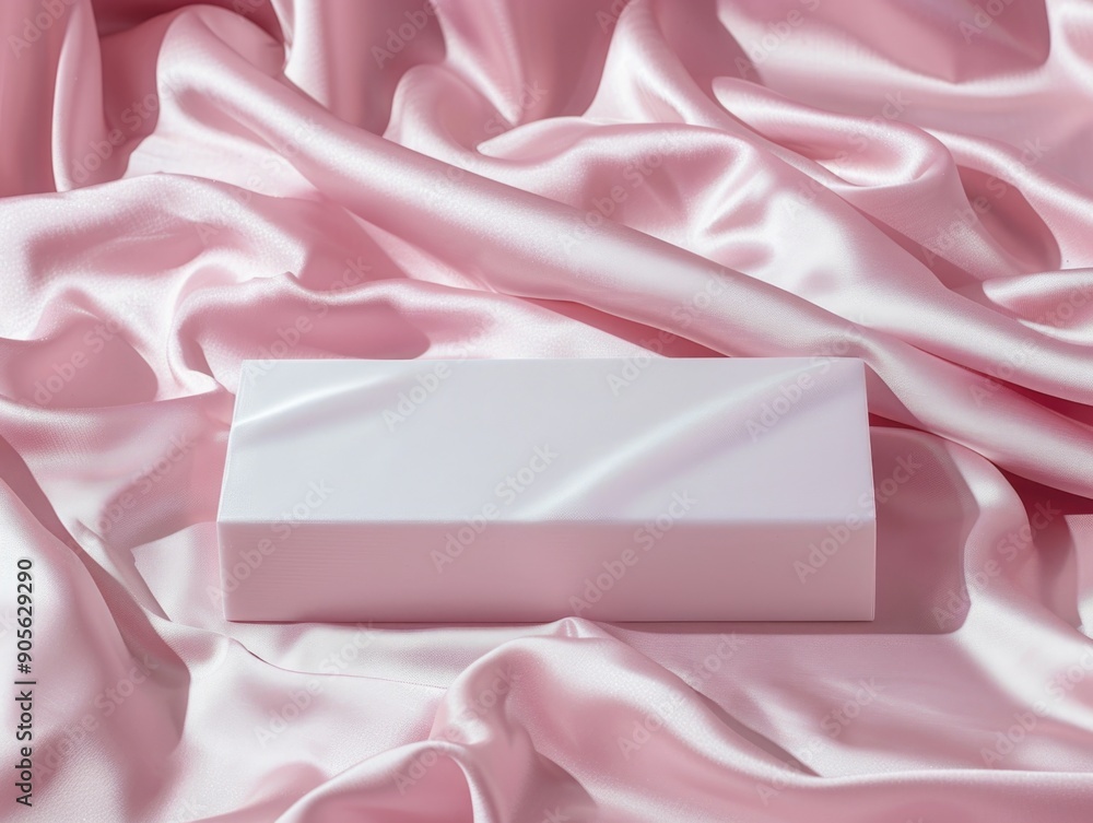 Poster a white box is on a pink background. the box is empty and has a smooth surface. the pink background 