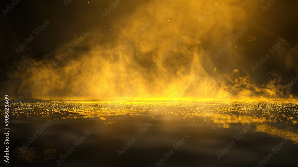Poster yellow fog on dark backdrop with empty space
