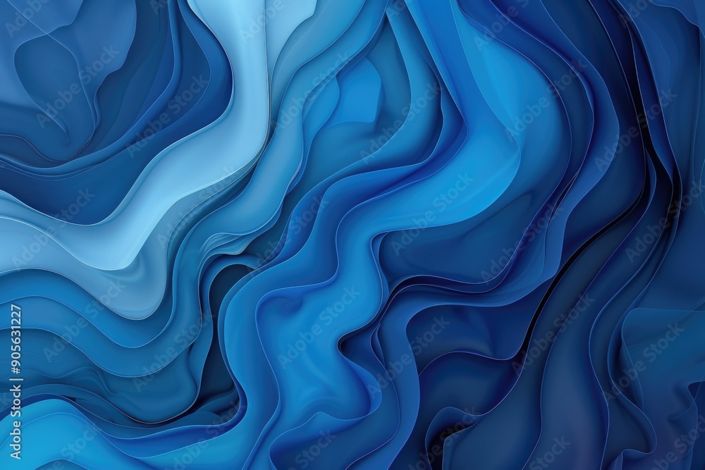 Poster the image is a blue and white abstract painting with a blue wave pattern. the blue color is dominant