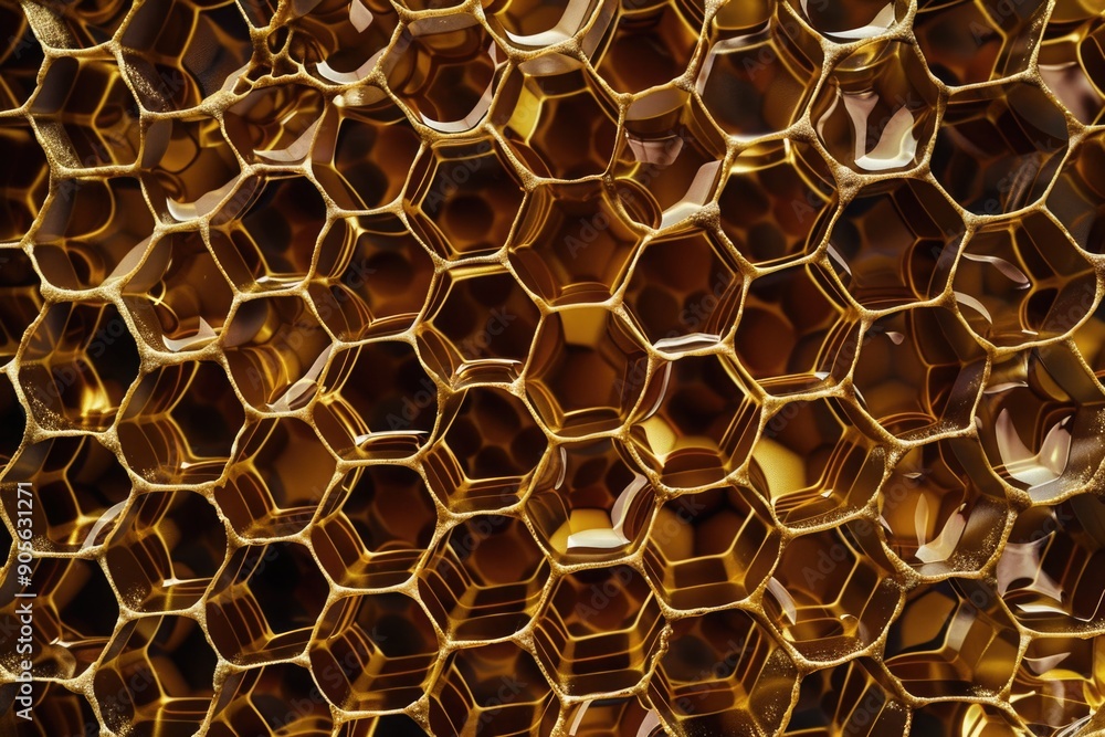 Aufkleber a close up of a honeycomb with a honeycomb pattern. the honeycomb is made of gold and has a shiny, r