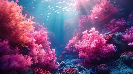 Naklejka premium Innovative Ocean with Glowing Coral Reefs and Holographic Elements for a Futuristic Adventure