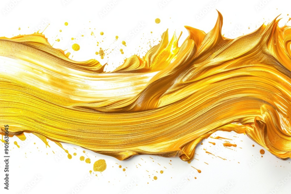 Poster a yellow paint splatter with a gold line running through it. the splatter is in the middle of the pa