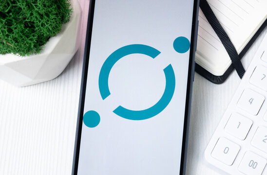 New York, USA - 1 August 2024: Icon ICX Logo on Phone Screen, Crypto Coin Icon