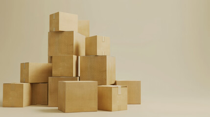 Obraz premium neatly stack pile of cardboard boxes on a plain colorful background