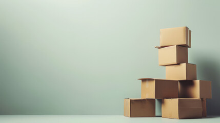 neatly stack pile of cardboard boxes on a plain colorful background