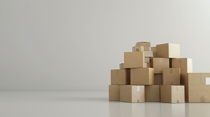 Obraz premium neatly stack pile of cardboard boxes on a plain colorful background