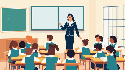 Teacher Instructing Students: Vector Art