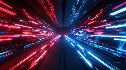 Obraz premium A bright, colorful, and futuristic tunnel with red and blue lights