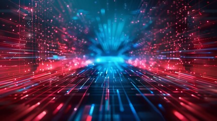 Obraz premium A computer generated image of a futuristic cityscape with a blue sky and red