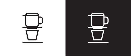 Vietnam drip icon, Vector icon of coffee driper. Filter coffee icon, Coffee brewing methods. Ways to brew coffee vector illustration in black and white background. Eps10.