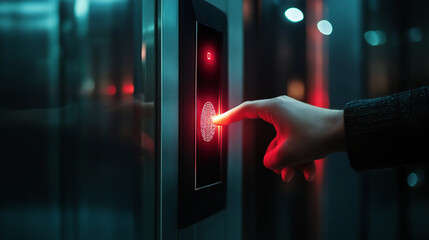 Person pushing a button on a touch screen Technology