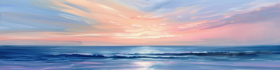 Obraz premium Serene Seascape at Sunset with Pastel Colored Skies and Wispy Clouds on the Horizon