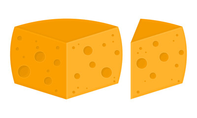 Vector Delicious Yellow Cheese Block. Cheese Illustration with Holes. Cheese Slices.