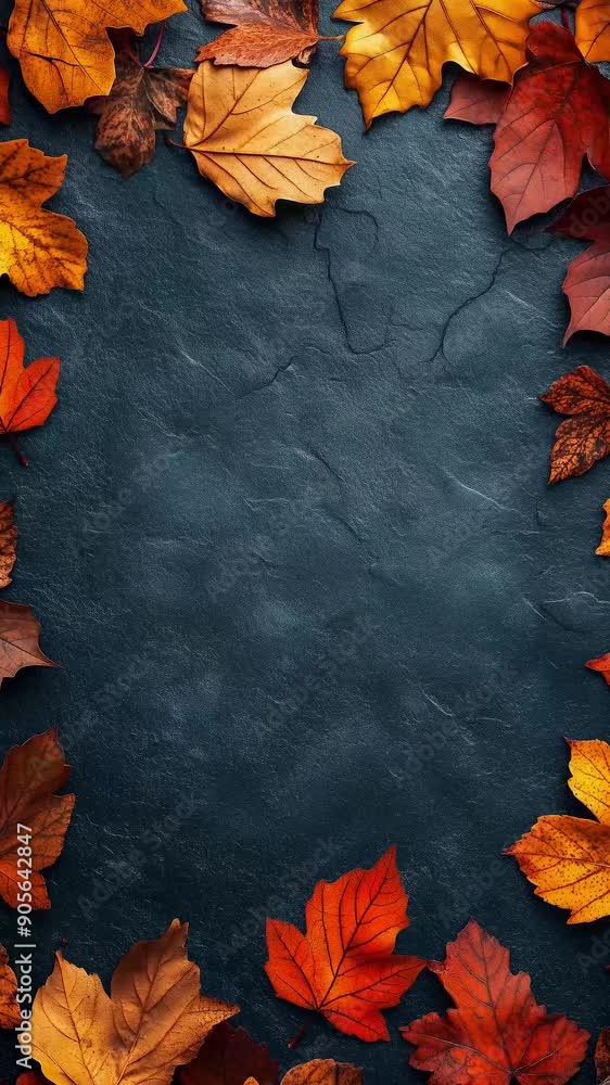 Poster autumn leaves background with copy space, stop motion loop animation