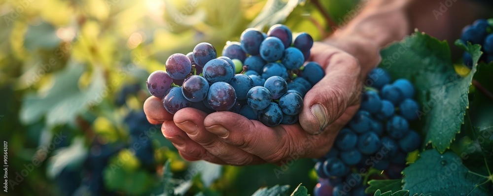 Sticker A Handful of Ripe Grapes in a Vineyard