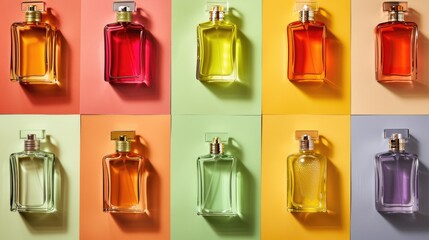 Fragrance samples on colored backdrop
