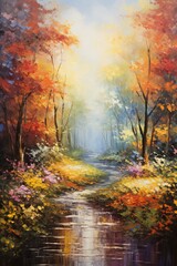 A scenic autumn trail, adorned with vibrant foliage, invites moments of tranquility and deep reflection