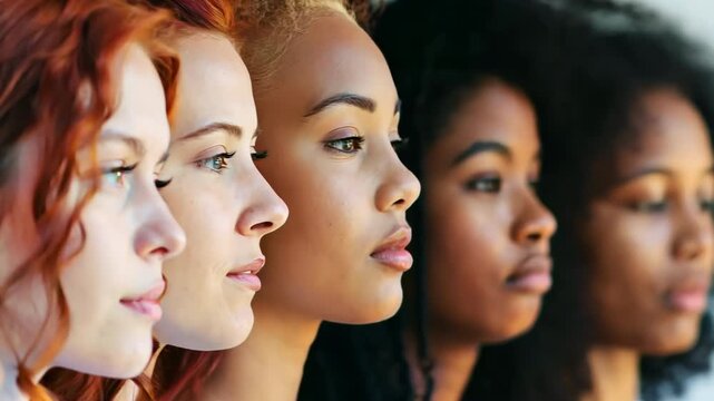 Diverse women's faces in profile, racial equality and female empowerment concept