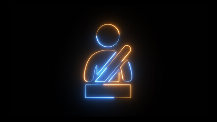 Glowing neon line Safety belt icon isolated on purple background.