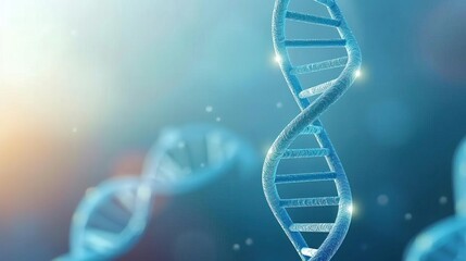 Abstract glowing DNA helix on a blurred background.