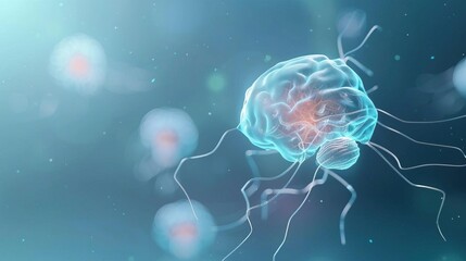 Obraz premium Abstract 3D illustration of a brain cell with dendrites and synapses