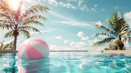 Obraz premium A pink and white beach ball is floating in a pool