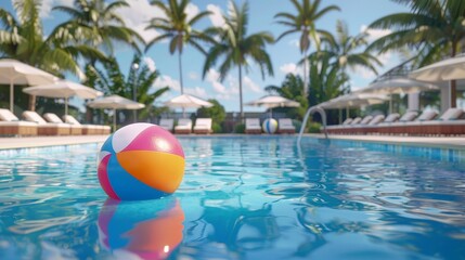 Fototapeta premium A beach ball is floating in a pool