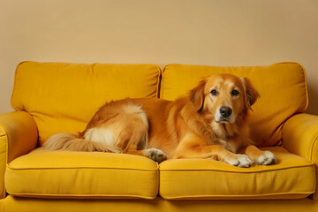 Obraz premium Tired Dog Relaxing On Comfortable Sofa, Weekend, Rest, Pets