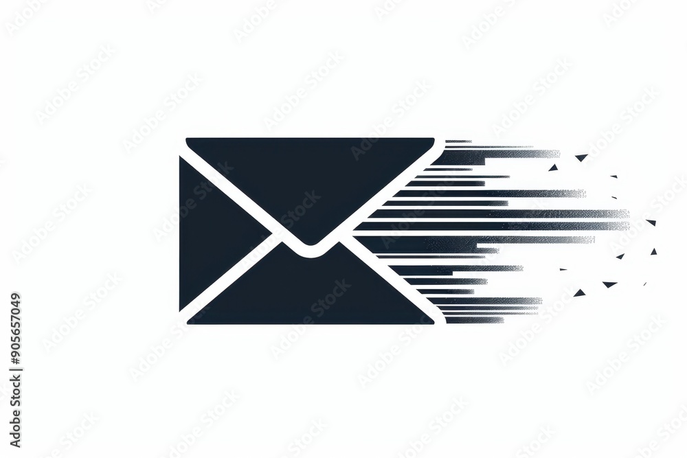 Poster an icon of a black envelope with a fast speed effect white background generative ai