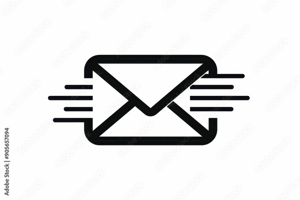 Poster an icon of the black envelope symbol, representing email in motion, with minimal lines and a white b