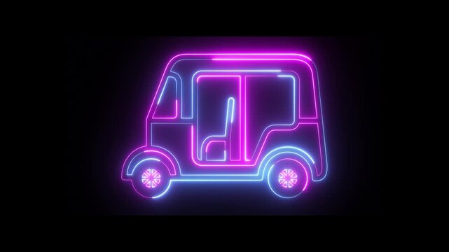 Glowing neon line Taxi tuk tuk icon isolated on black background. Indian auto rickshaw concept. Delhi auto. 4K Video motion graphic animation
