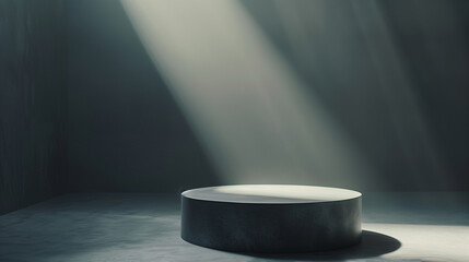 Spotlight on Circular Platform in a Dark Room