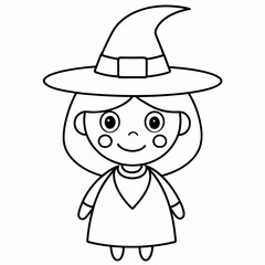 kids black line  A Halloween witch vector