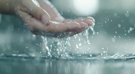 Fototapeta premium Hands Releasing Water With Bubbles in Soft Light