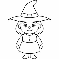 kids black line  A Halloween witch vector