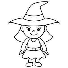 kids black line  A Halloween witch vector