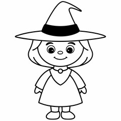 kids black line  A Halloween witch vector