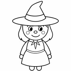 kids black line  A Halloween witch vector