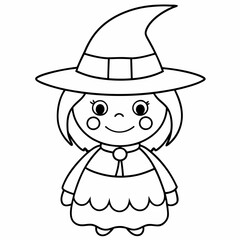 kids black line  A Halloween witch vector